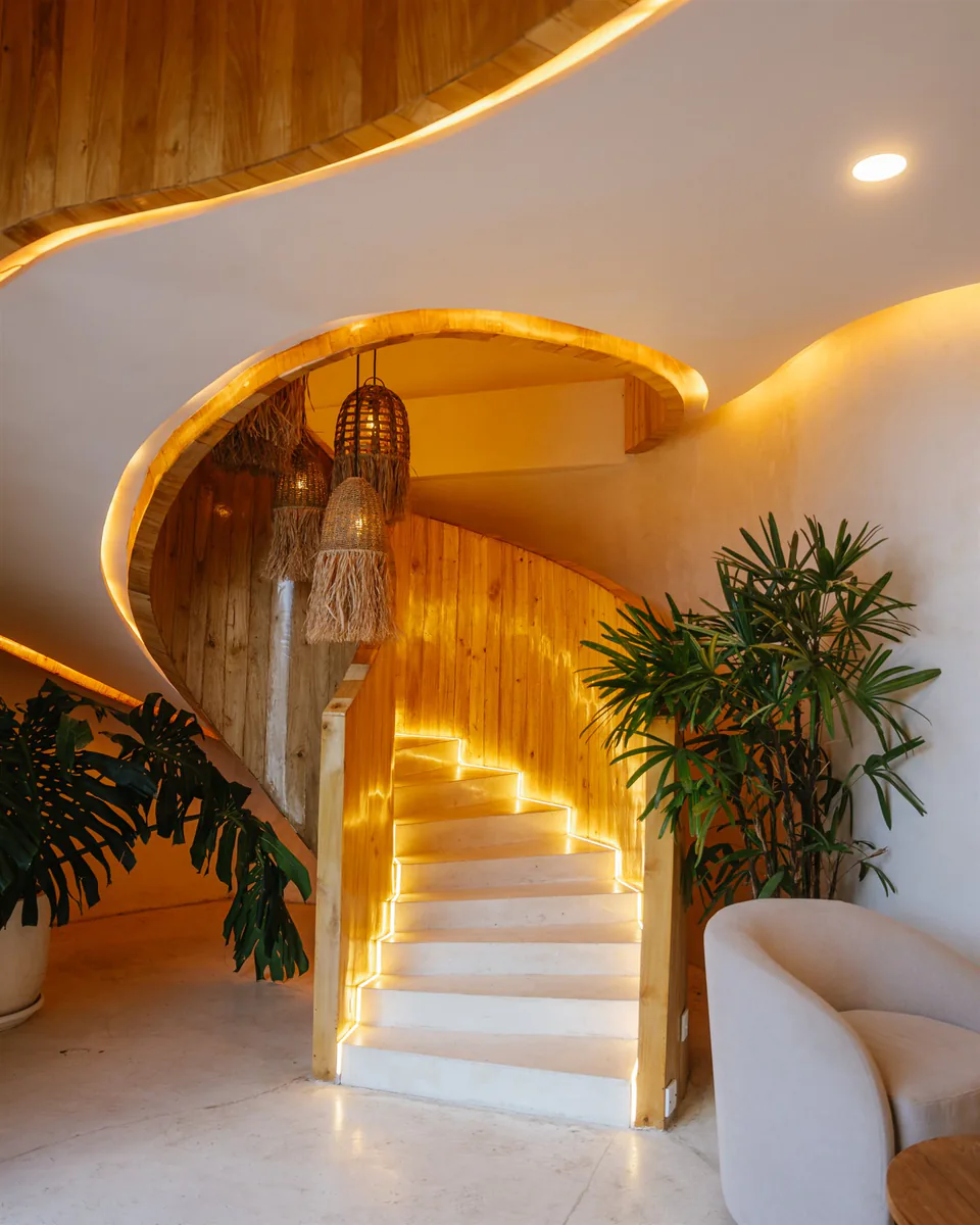 The softly illuminated interior of 369 Healing Center