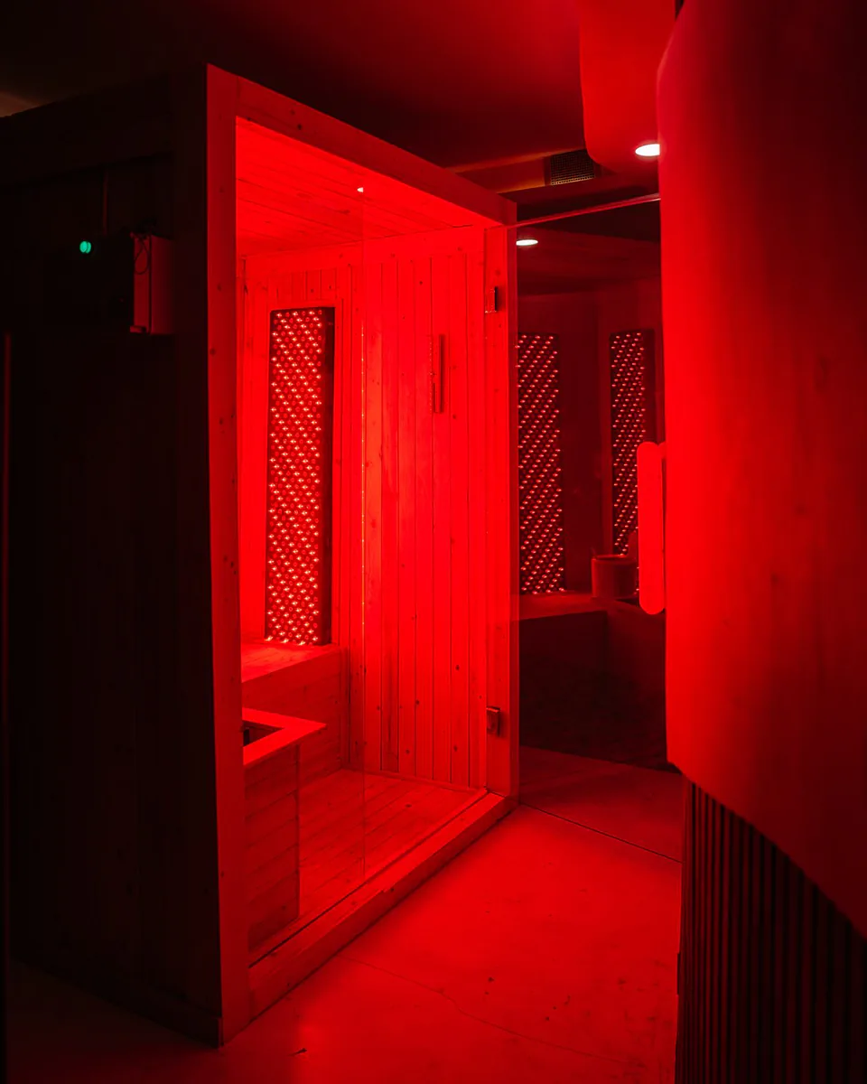 Red-light wellness room at 369 Healing Center